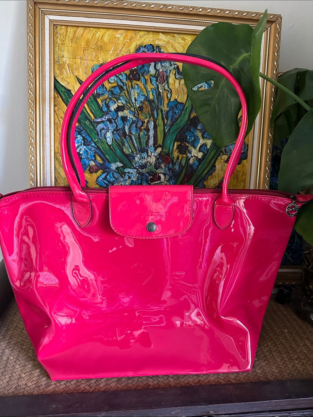 Longchamp Le Pliage Patent Tote Bag in Bright Pink - Picture 7 of 7
